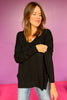 Black V Neck Center Seam High Low Sweater *FINAL SALE*