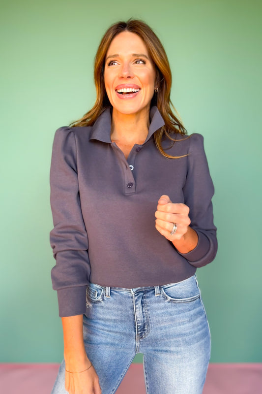 SSYS Mara Pique Long Sleeve Top In Washed Navy