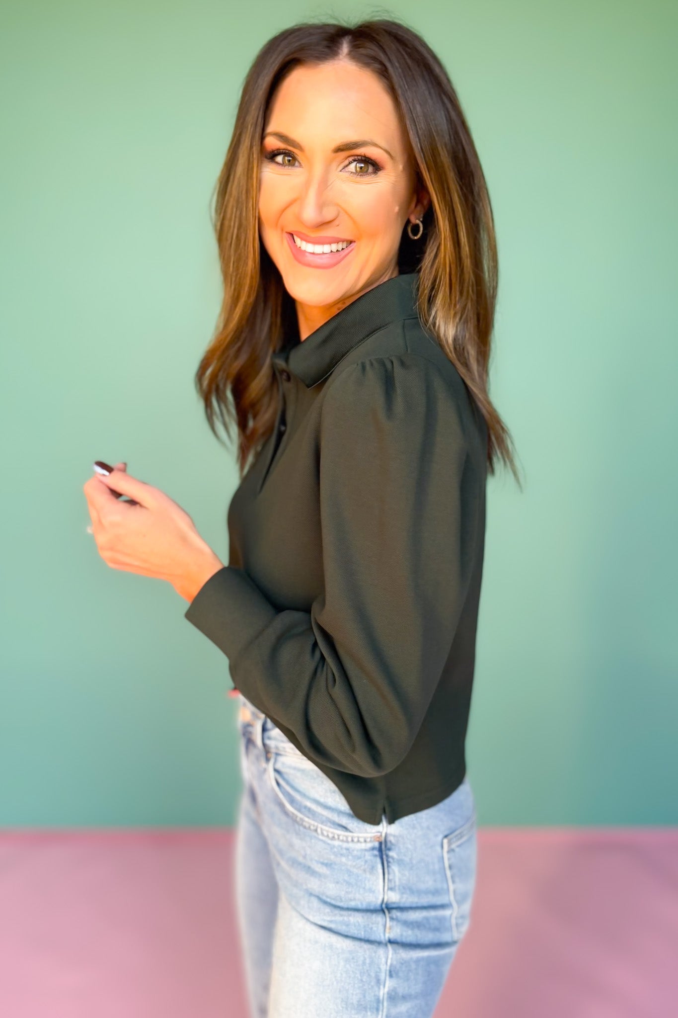 SSYS Mara Pique Long Sleeve Top In Deep Green