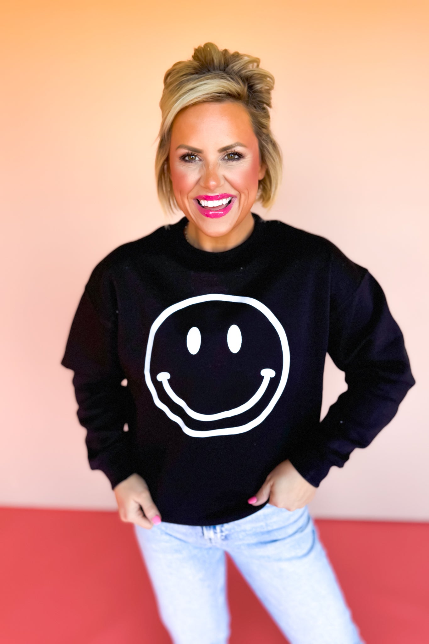 Black Smile Round Neck Sweatshirt *FINAL SALE*