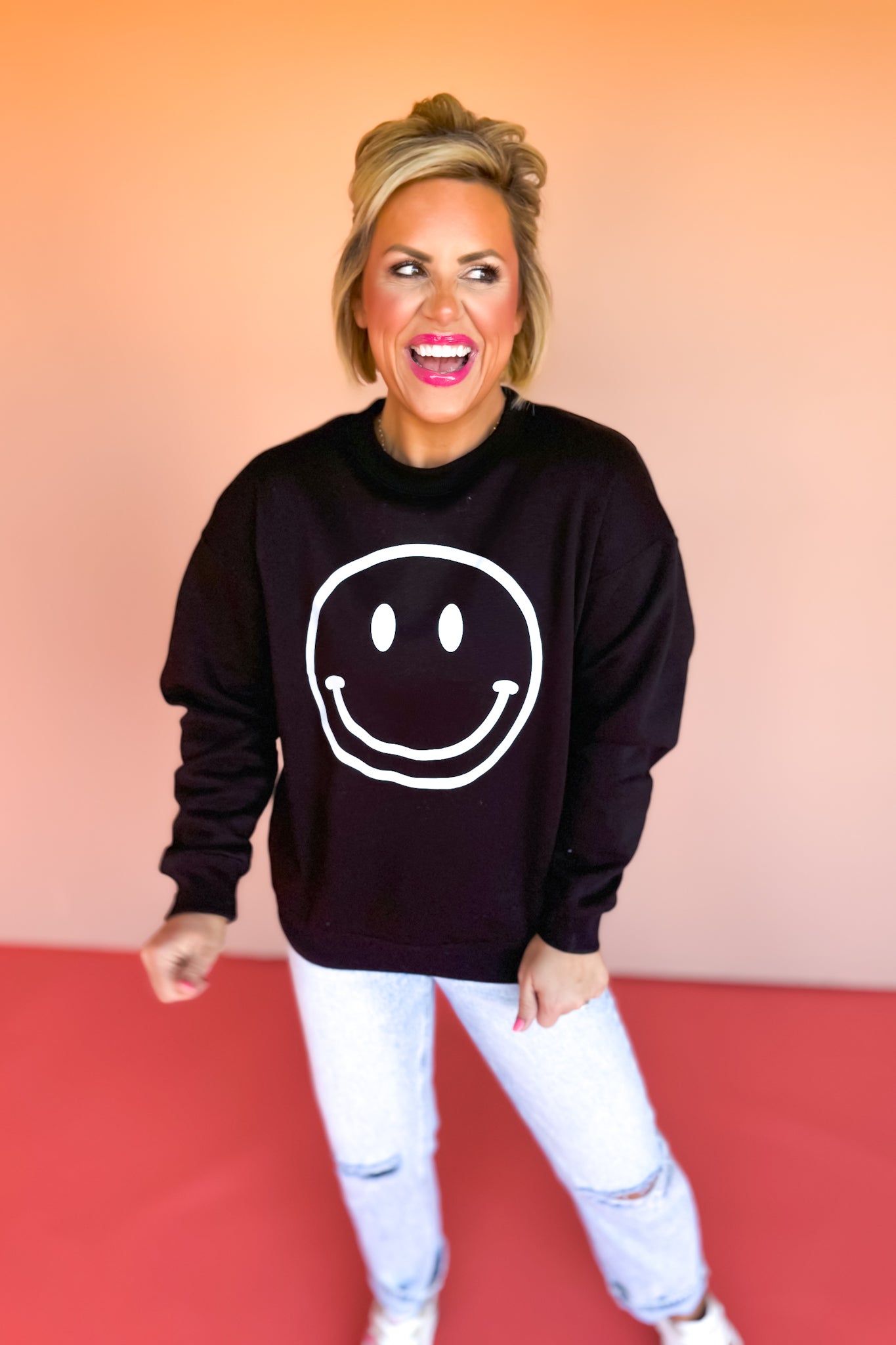 Black Smile Round Neck Sweatshirt *FINAL SALE*