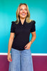 SSYS Violet Ruffle Collar Top In Black