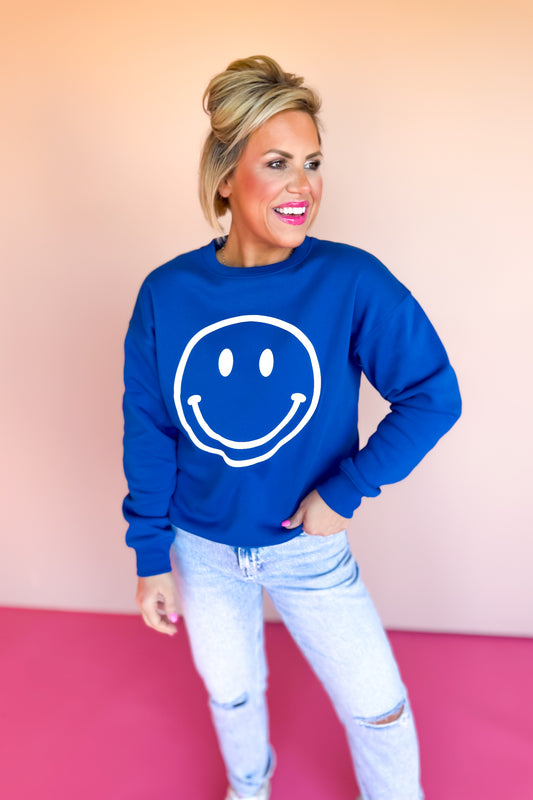 Blue Smile Round Neck Sweatshirt *FINAL SALE*