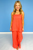Orange Straight Neck Sleeveless Longline High Waist Pant Set