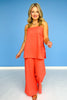 Orange Straight Neck Sleeveless Longline High Waist Pant Set