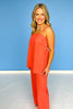 Orange Straight Neck Sleeveless Longline High Waist Pant Set