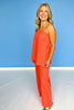Orange Straight Neck Sleeveless Longline High Waist Pant Set