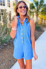 SSYS Kate Denim Gold Button Romper In Cornflower