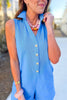 SSYS Kate Denim Gold Button Romper In Cornflower