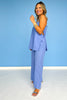 Periwinkle Straight Neck Sleeveless Longline High Waist Pant Set