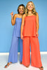 Orange Straight Neck Sleeveless Longline High Waist Pant Set