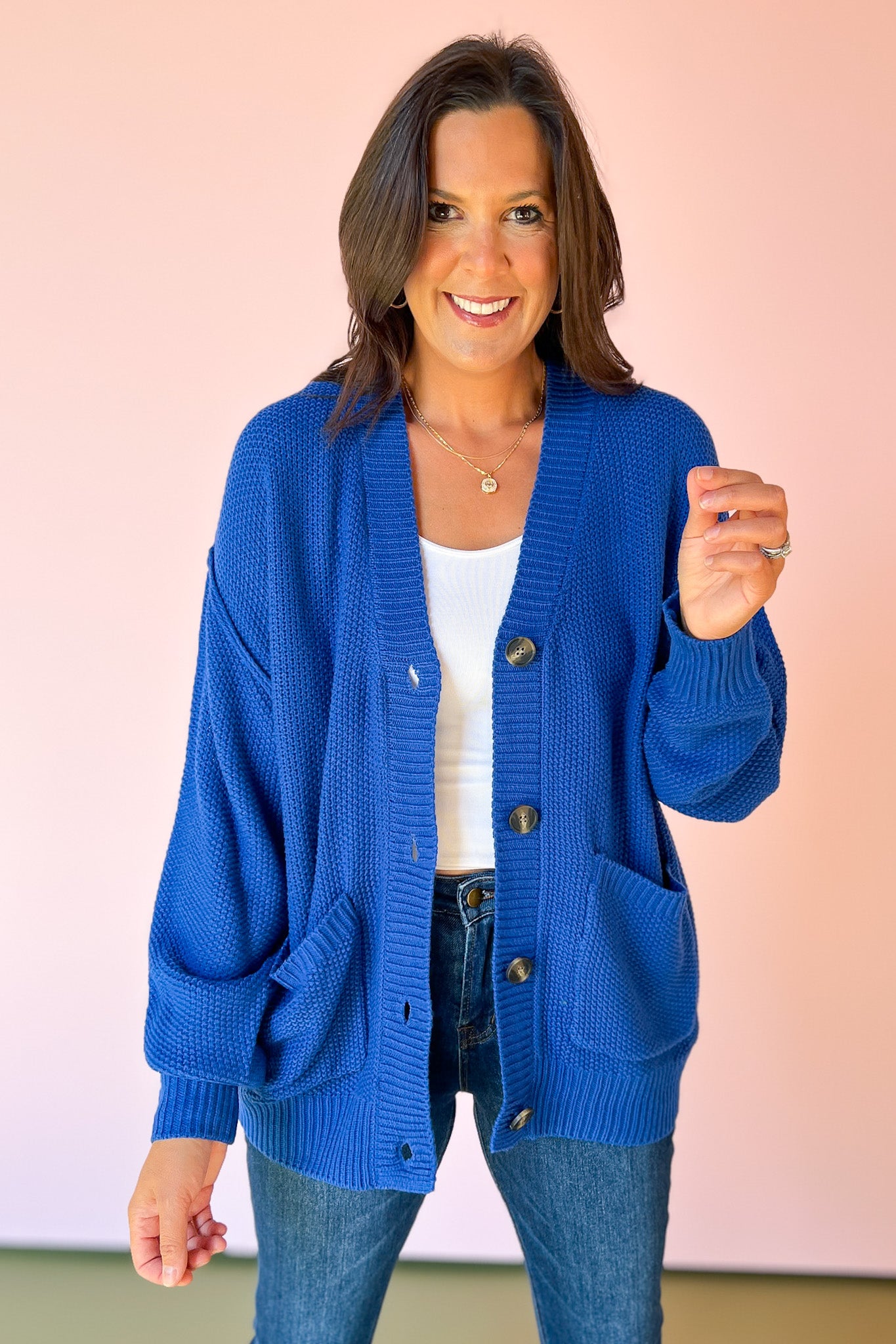 Cobalt Blue Texture Knit Button Pocket Cardigan *FINAL SALE*