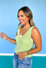 Green Knit V Neck Sleeveless Twist Back Top