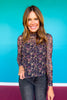 SSYS Ingrid Printed Mesh Top In Navy Floral