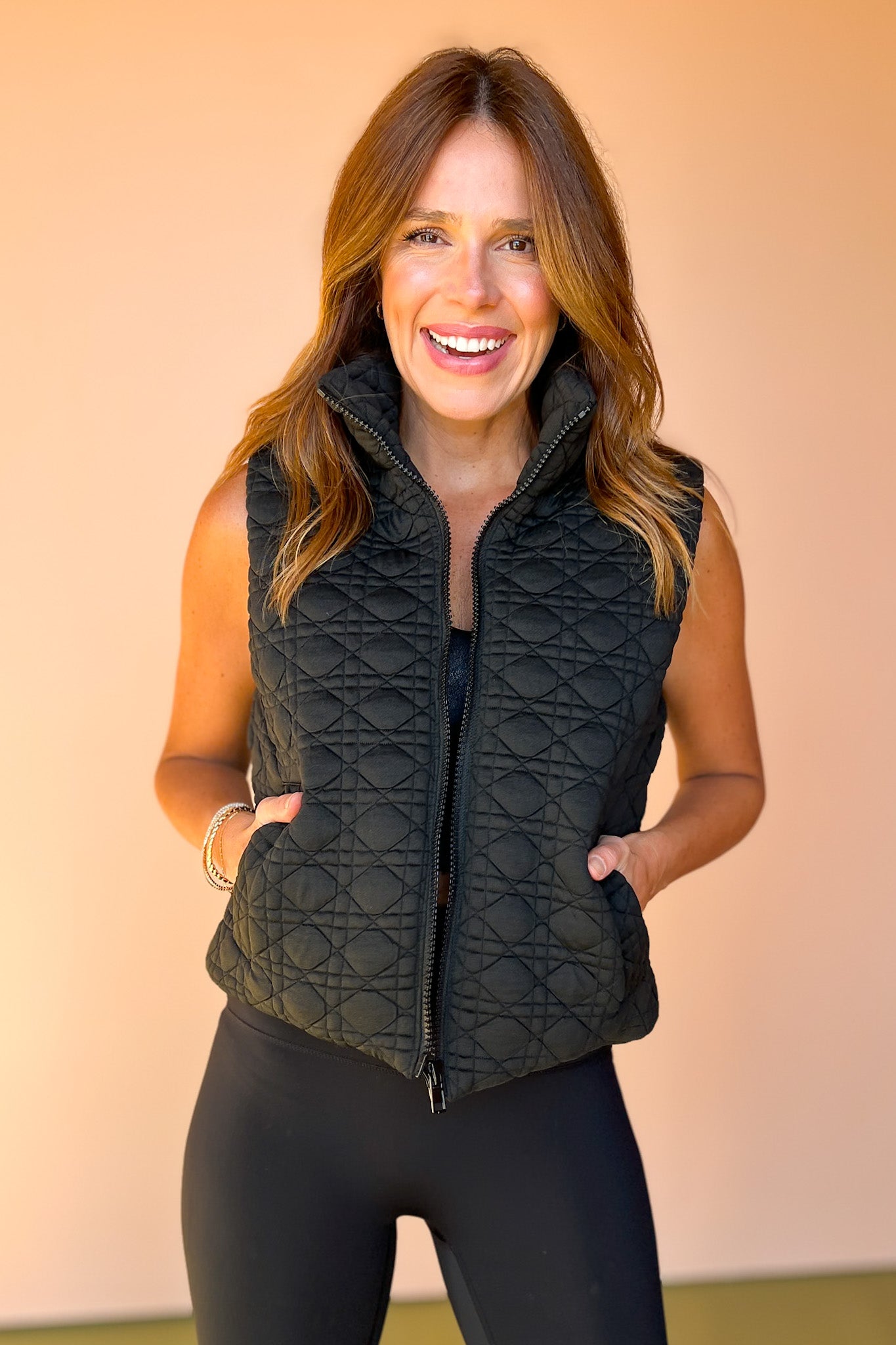 Black Quilted Zip Up Vest