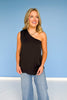 Black One Shoulder Tie Top