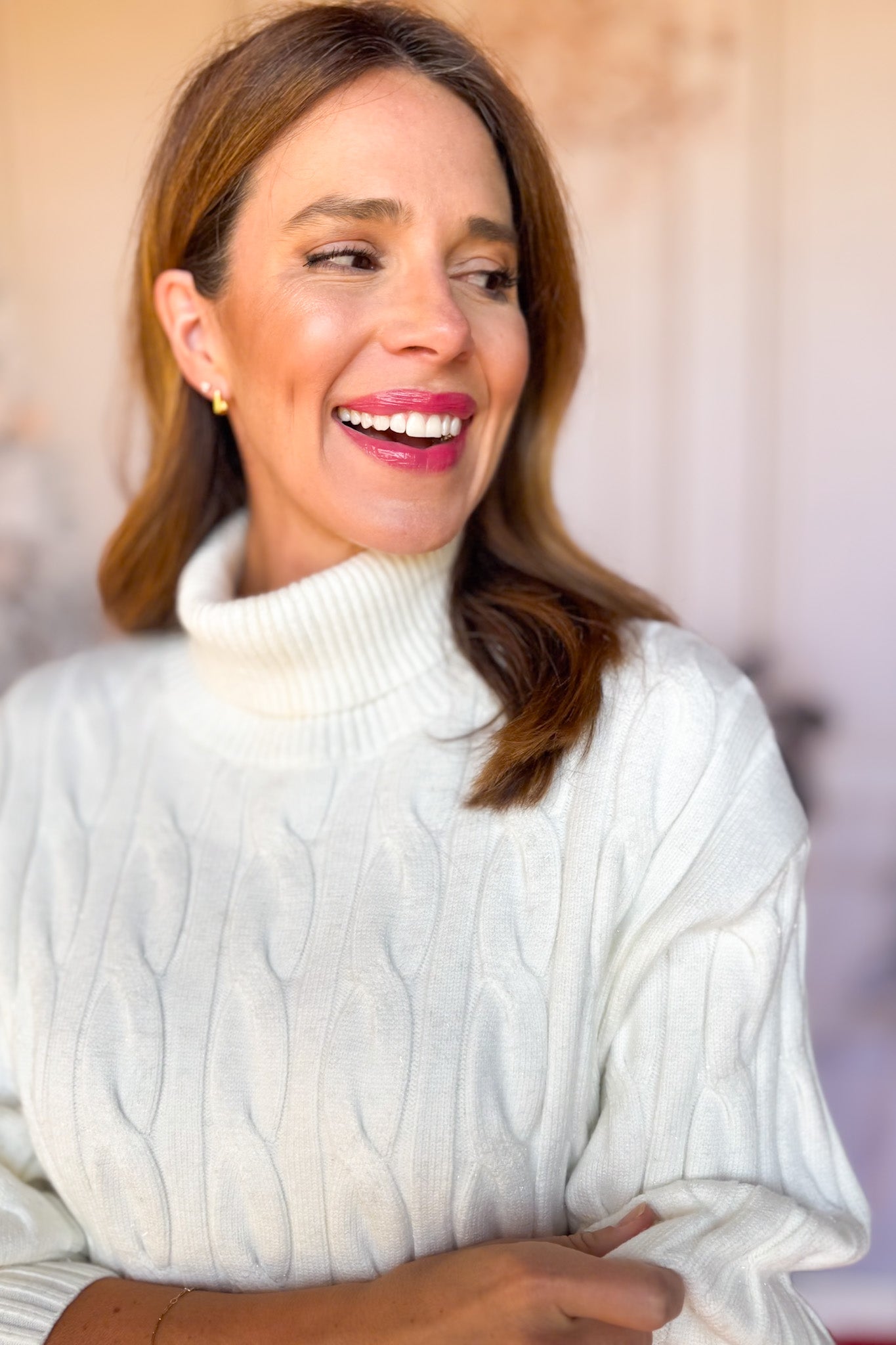 SSYS Josephine Cable Turtleneck Sweater in Ivory Metallic