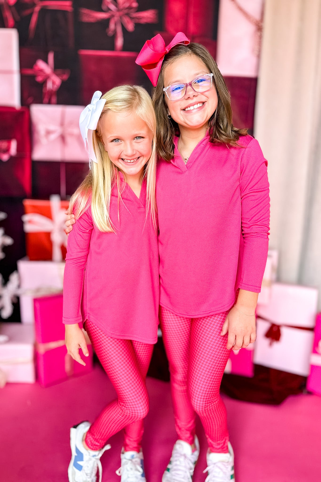 SSYS Kids Pink Red Houndstooth Leggings