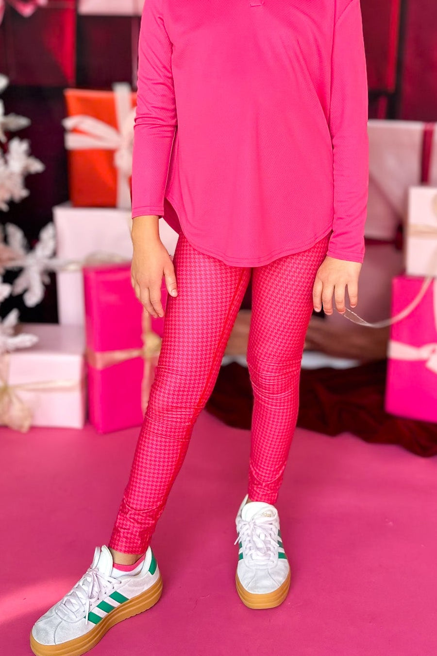 SSYS Kids Pink Red Houndstooth Leggings