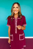 SSYS Ruthie Contrast Knit Dress In Maroon Pink