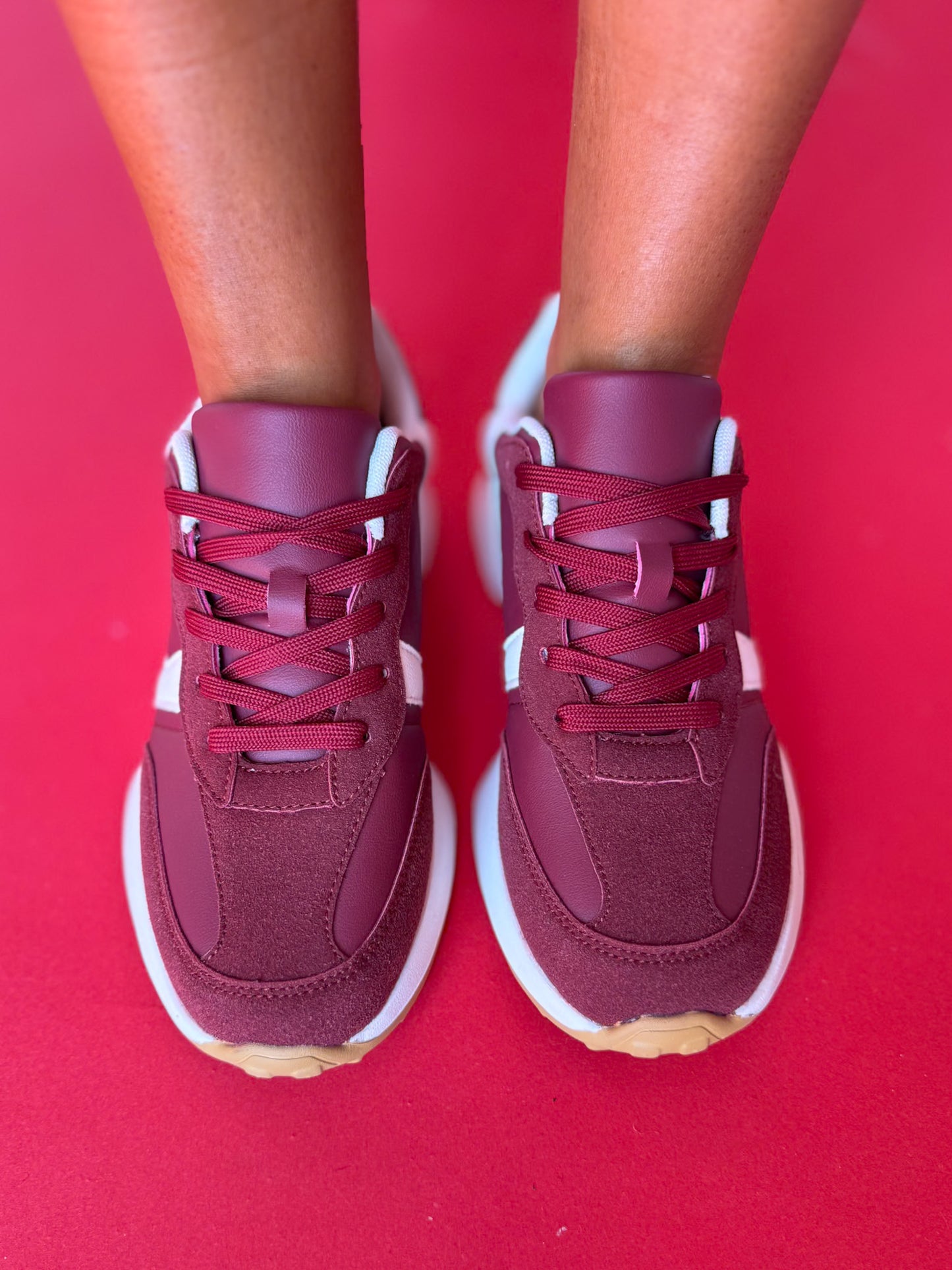 Burgundy Retro Running Sneakers