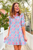 SSYS Phoebe Smocked Long Sleeve Pleated Bottom Dress In Blue Samba