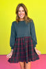  Forest Green Twofer Long Sleeve Plaid Skirt Dress, must have dress, must have style, fall style, fall fashion, elevated style, elevated style, mom style, shop style your senses by mallory fitzsimmons, ssys by mallory fitzsimmons