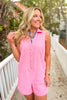 SSYS Kate Denim Gold Button Romper In Pink