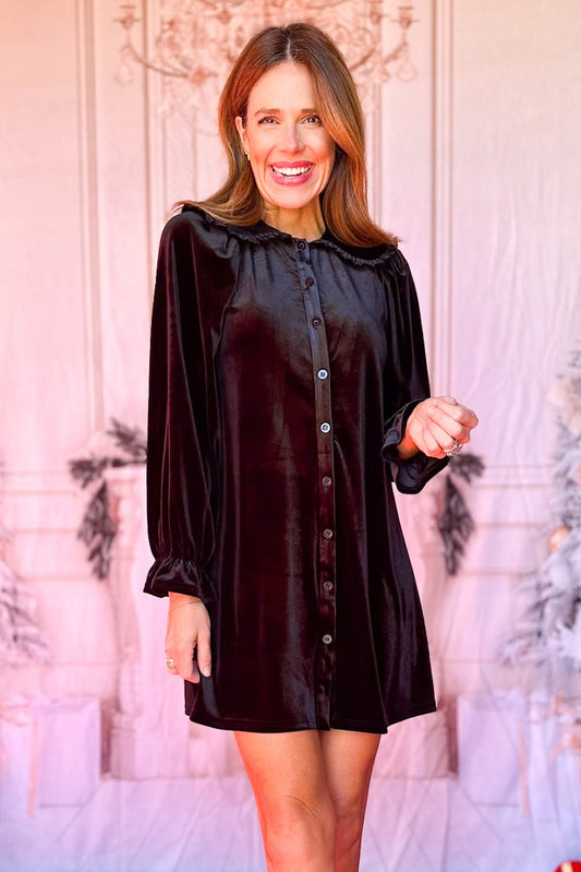 SSYS Hattie Peter Pan Collared Velvet Dress In Black