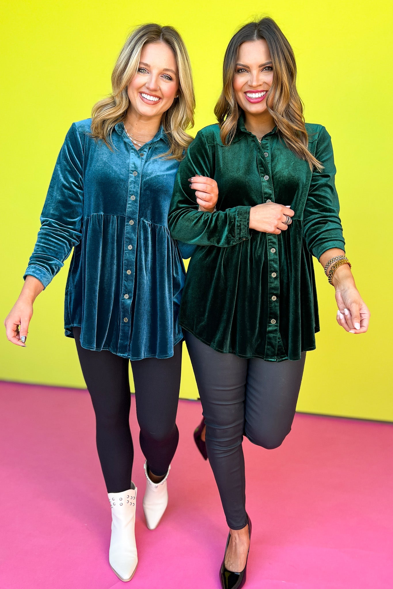 Teal Button Down Pleated High Low Tunic Top