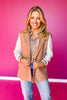 SSYS Arlene Mixed Media Varsity Blazer In Taupe