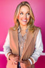 SSYS Arlene Mixed Media Varsity Blazer In Taupe
