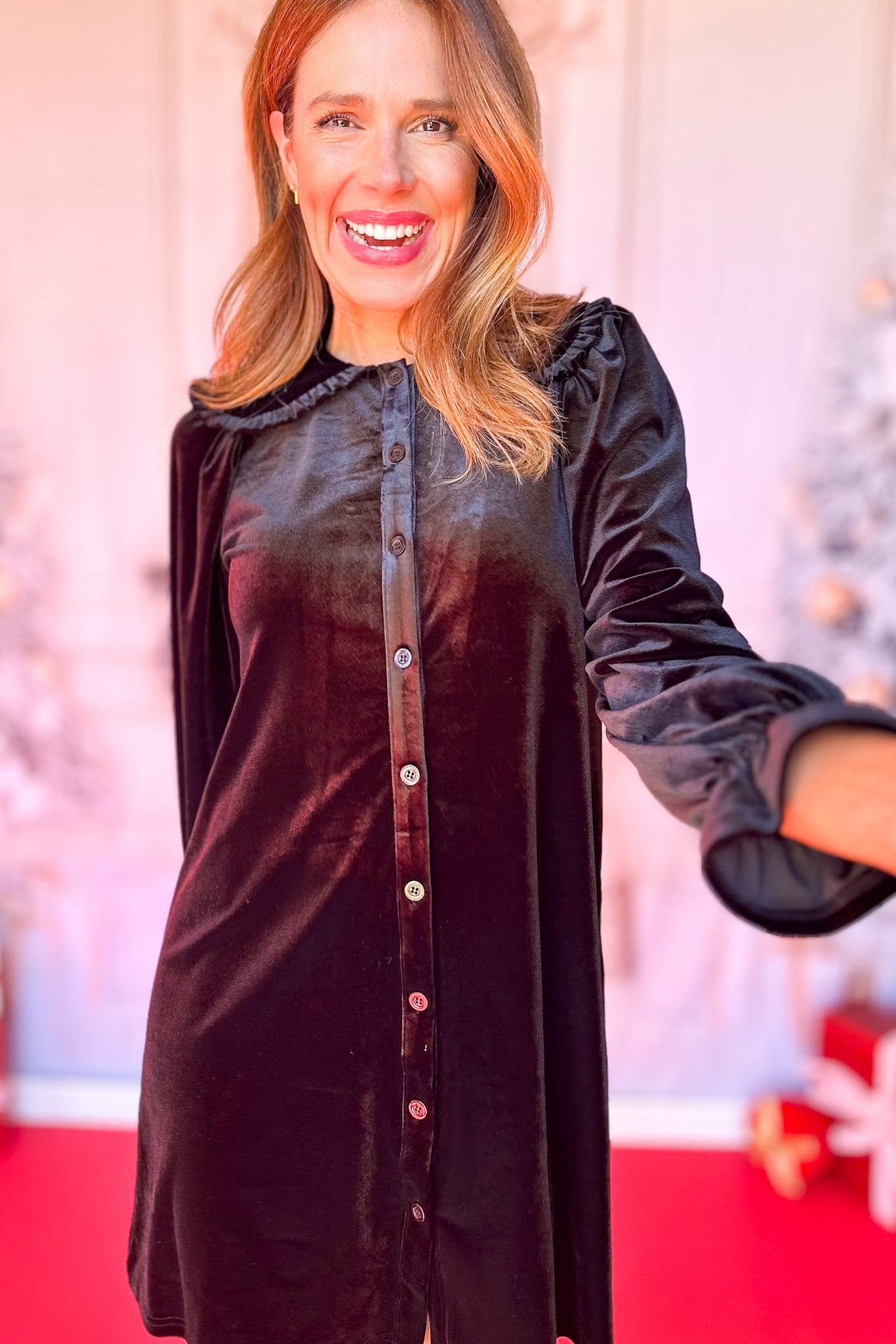 SSYS Hattie Peter Pan Collared Velvet Dress In Black