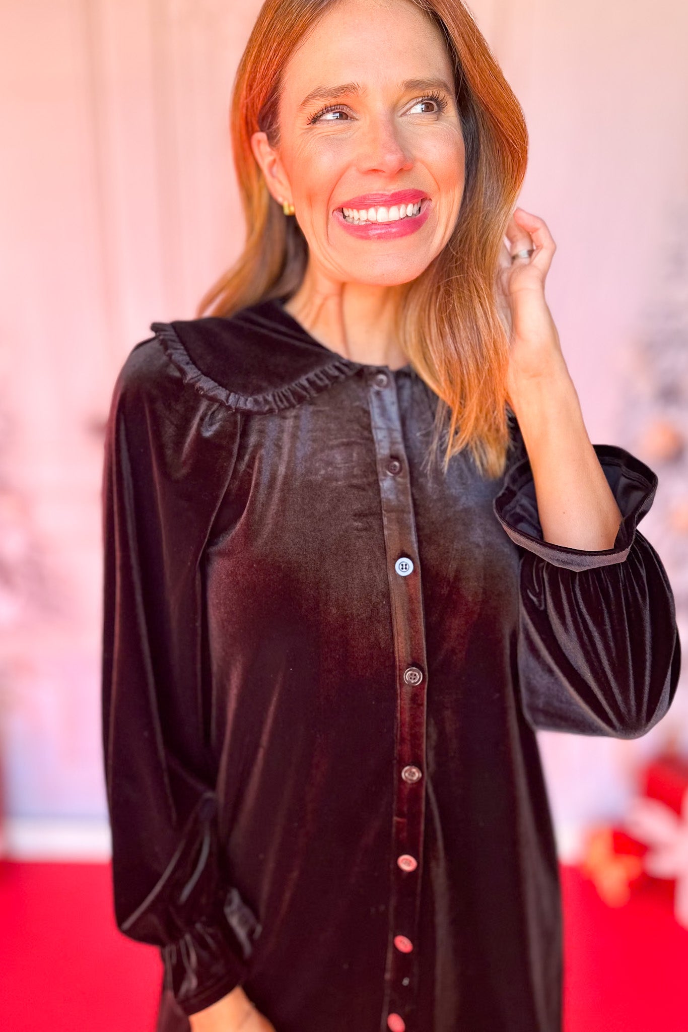 SSYS Hattie Peter Pan Collared Velvet Dress In Black