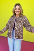 Brown Animal Print Contrast Trim Detail Jacket