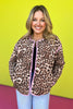 Brown Animal Print Contrast Trim Detail Jacket