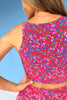 SSYS Blue Red Poppy Print Compression Sports Bra