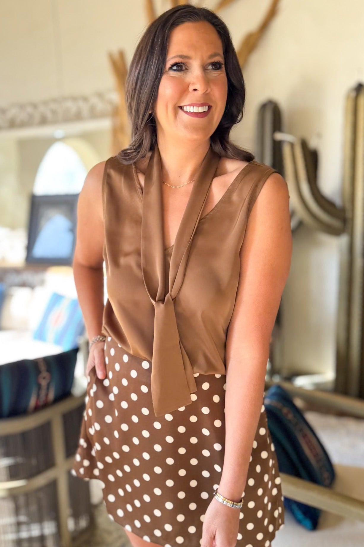SSYS Rosaline Wrap Scarf Satin Top In Brown *FINAL SALE*