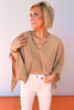 Taupe Textured V Neck Draped Sleeve Top *FINAL SALE*