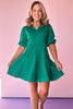 Green V Neck Half Sleeve Flared Knit Dress