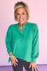 Kelly Green High Low Round Hem Henley Top *FINAL SALE*