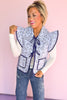 Blue Bow Print Contrast Binding Ruffle Shoulder Tie Front Vest *FINAL SALE*