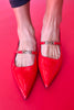 Red Patent Pointed Toe Buckle Slingback Flats