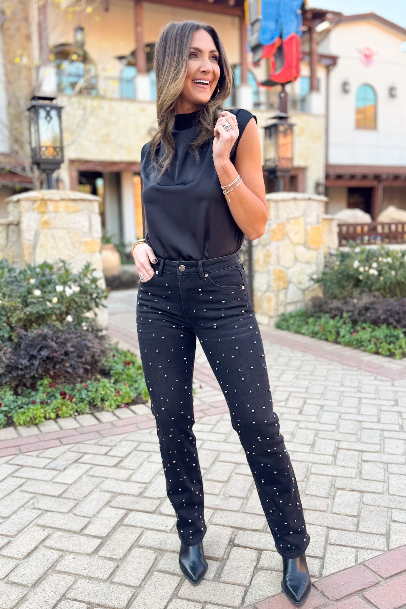 Mica Black High Rise Straight Leg Stud Embellished Jeans *FINAL SALE*
