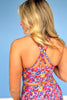 SSYS Blue Red Floral Criss Cross Butter Sports Bra