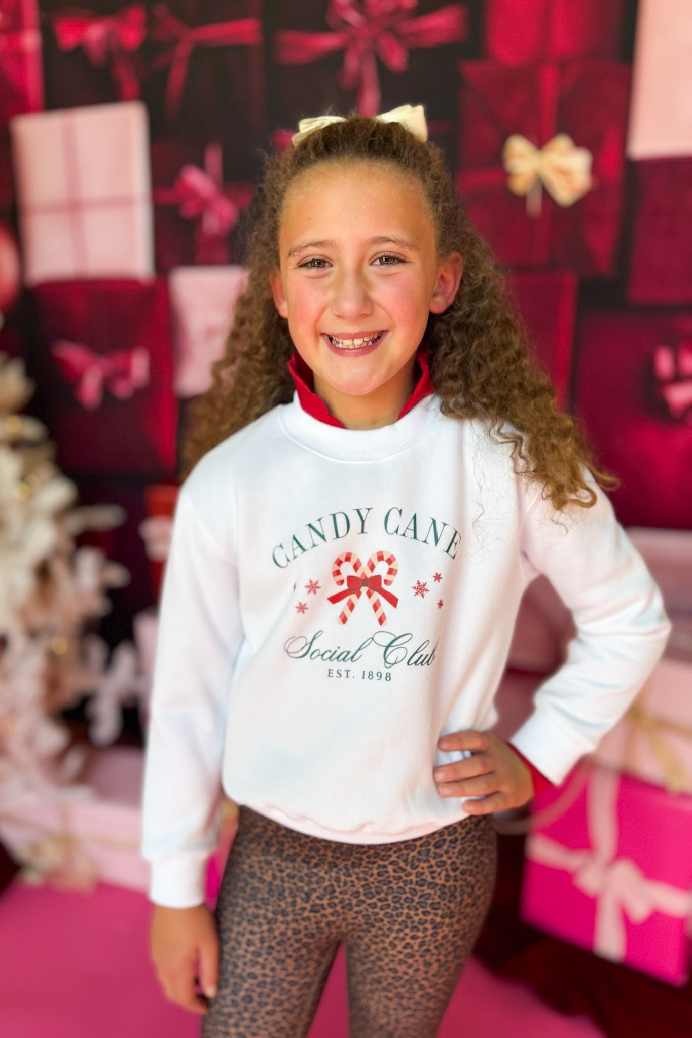 SSYS Kids Candy Cane Social Club Graphic Sweatshirt In Ivory