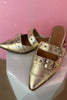 Gold Pointed Double Buckle Mule Shoes