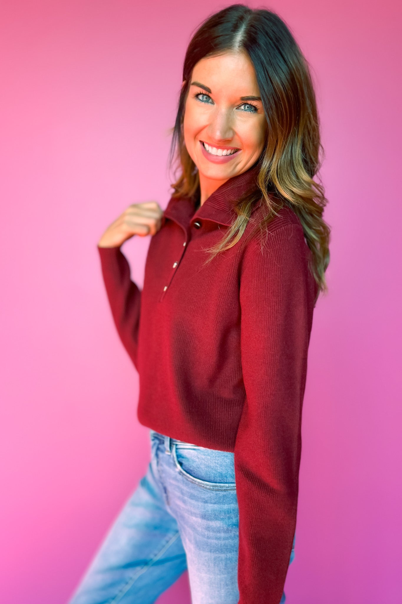 SSYS Thelma Button Turtleneck Sweater In Maroon