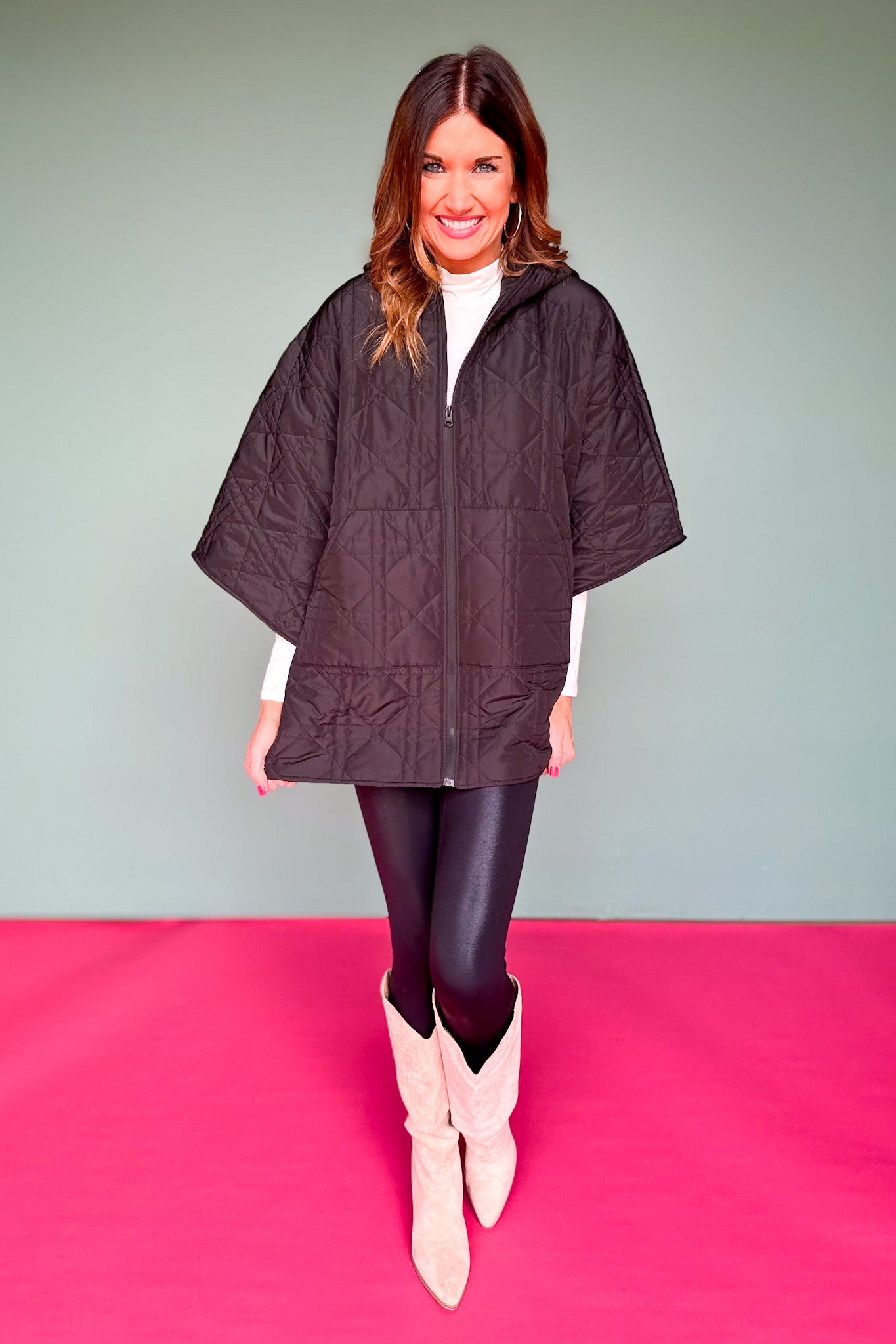 Black Puffer Cape Poncho