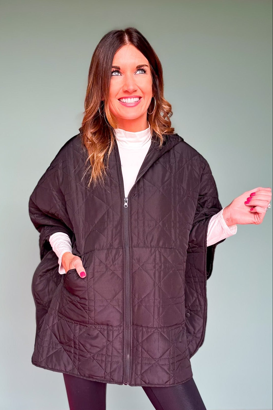 Black Puffer Cape Poncho